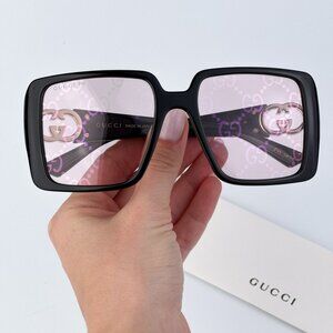 Gucci GG1692S 006 BRAND NEW Sunglasses Black Pink Mirror Logo Women Square